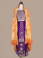 Banarasi Pure Monga Silk Lehenga Set | Golden Zari & Multicolour Meenakari