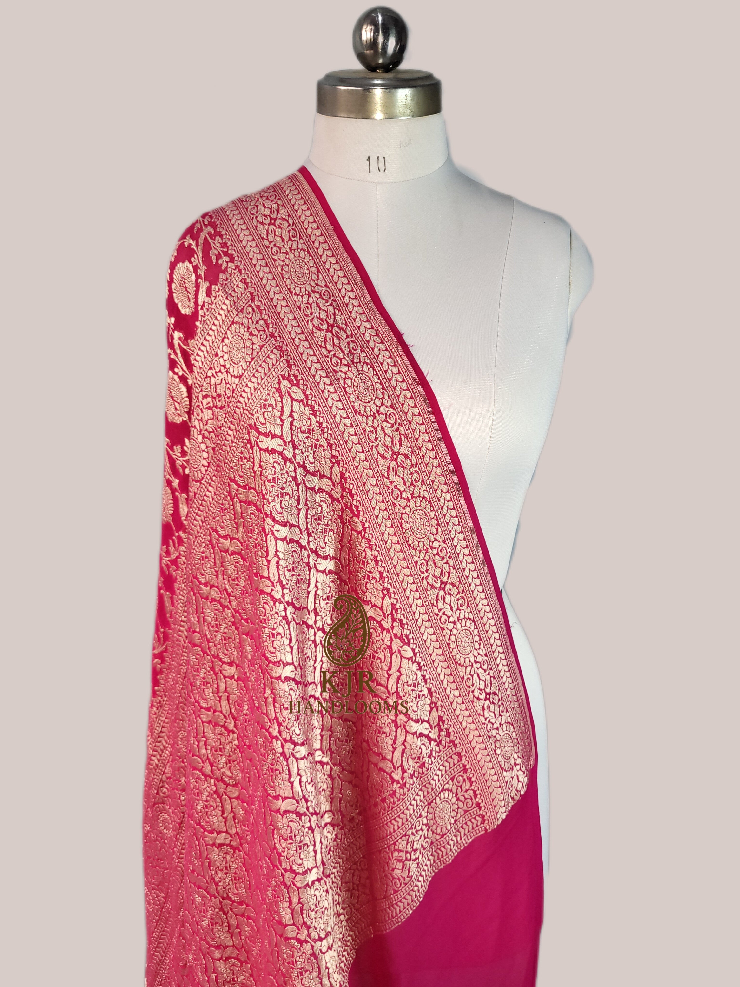 Authentic Pure Khaddi Georgette Saree | Banarasi Water Zari Jaal Weaving
