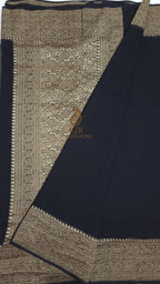Pure Khaddi Georgette Banarasi Saree | Antique Zari Border with Rich Pallu