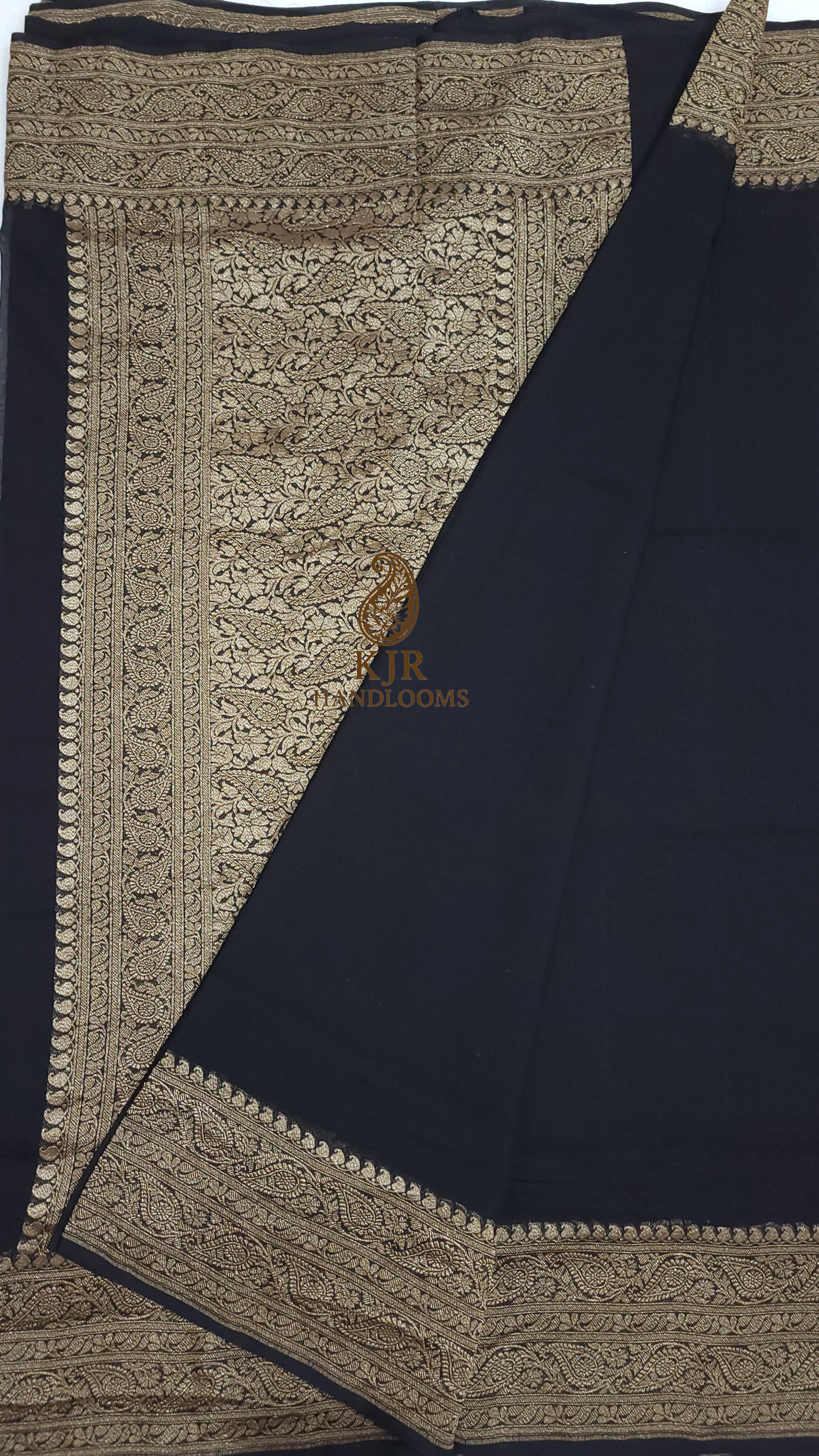 Pure Khaddi Georgette Banarasi Saree | Antique Zari Border with Rich Pallu