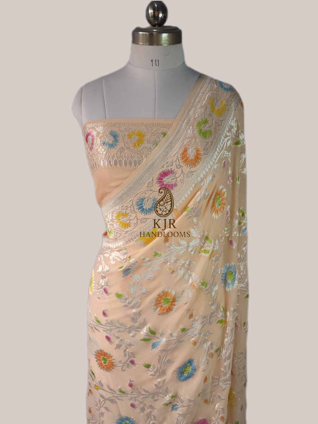 Banarasi Handloom Pure Khaddi Georgette Saree | Pure Silver Zari Jaal & Hand-Brush Meenakari