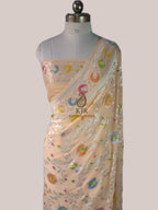 Banarasi Handloom Pure Khaddi Georgette Saree | Pure Silver Zari Jaal & Hand-Brush Meenakari