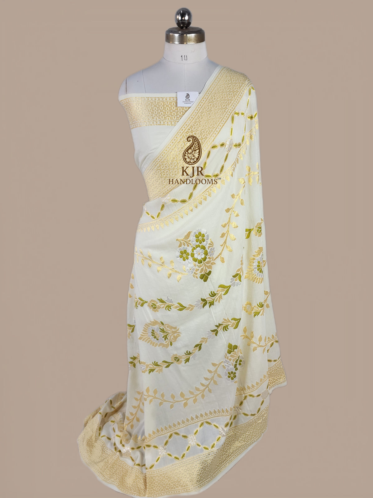 Pure Monga Silk Banarasi Saree | Pure Silver & Golden Zari with Meenakari