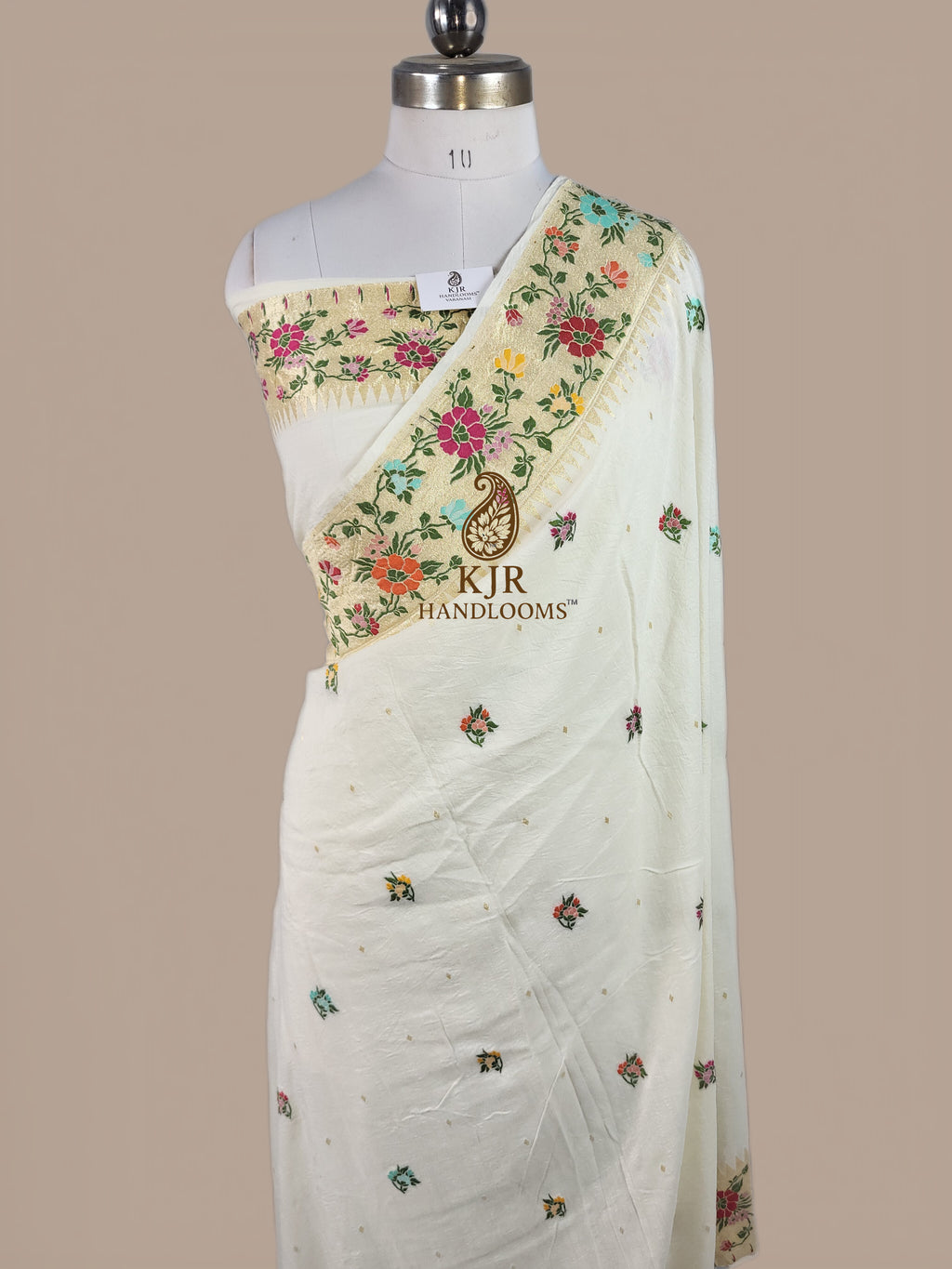 Pure Monga Silk Banarasi Saree | Sona Zari Dot Booti & Paithani Border