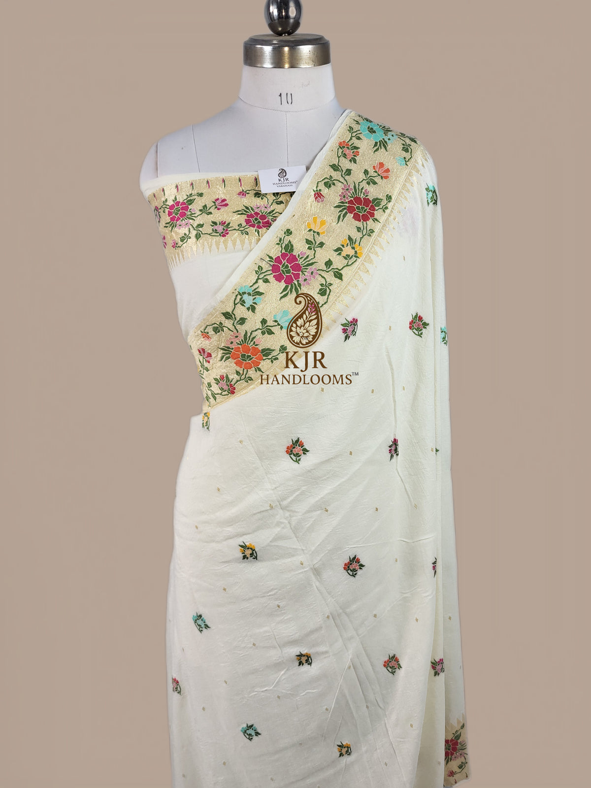 Pure Monga Silk Banarasi Saree | Sona Zari Dot Booti & Paithani Border