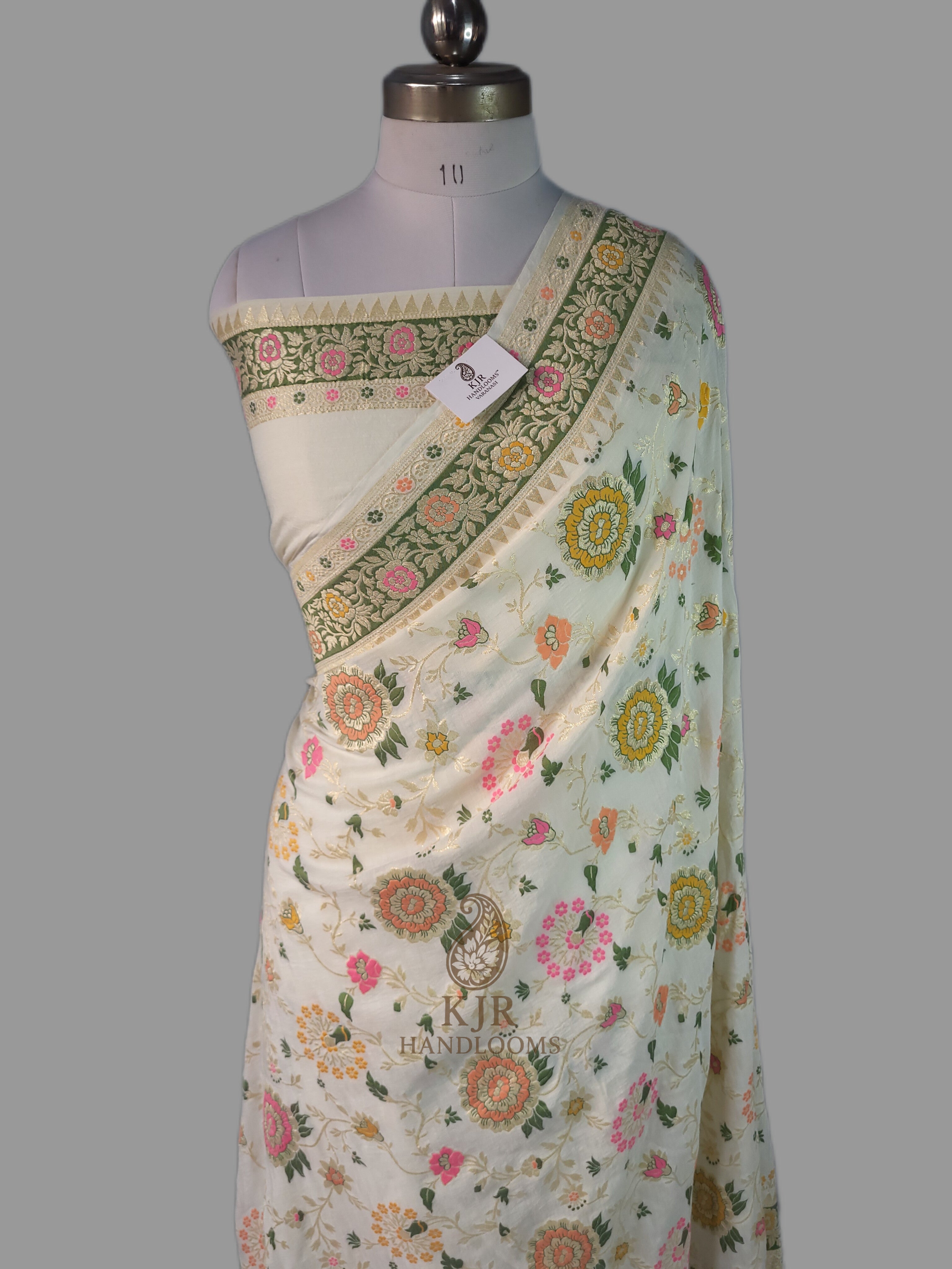 Banarasi Handloom Pure Munga Silk Saree | Pure Sona Zari & Multi Colour Meenakari