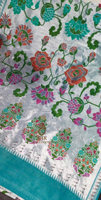 Pure Tussar Georgette Brocade Paithani Saree | Banarasi Handloom with Silver Zari