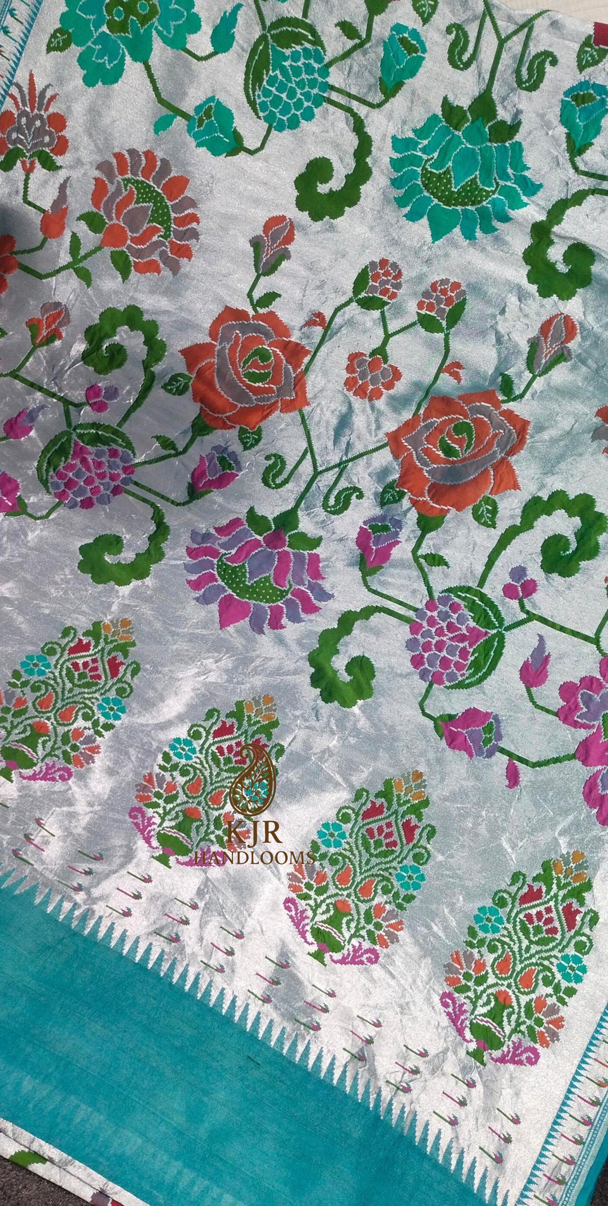 Pure Tussar Georgette Brocade Paithani Saree | Banarasi Handloom with Silver Zari