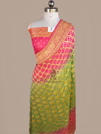 Banarasi Pure Khaddi Georgette Bandhini Saree | Golden Zari