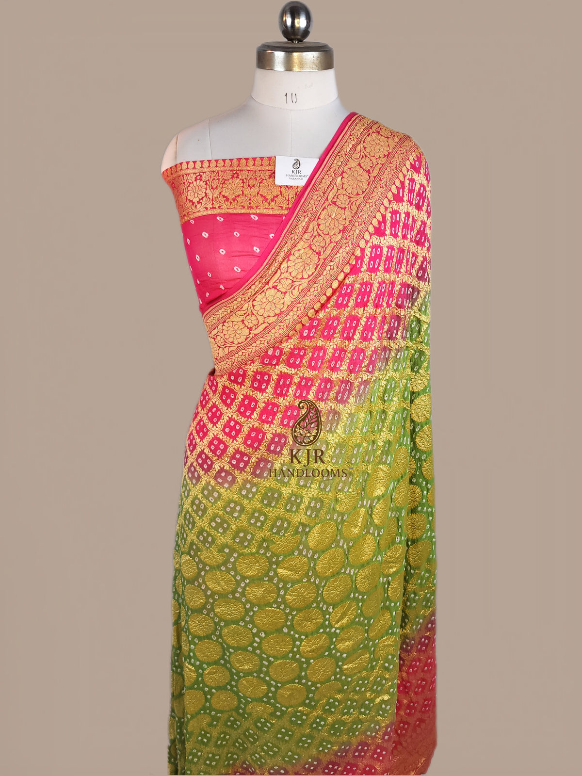 Banarasi Pure Khaddi Georgette Bandhini Saree | Golden Zari