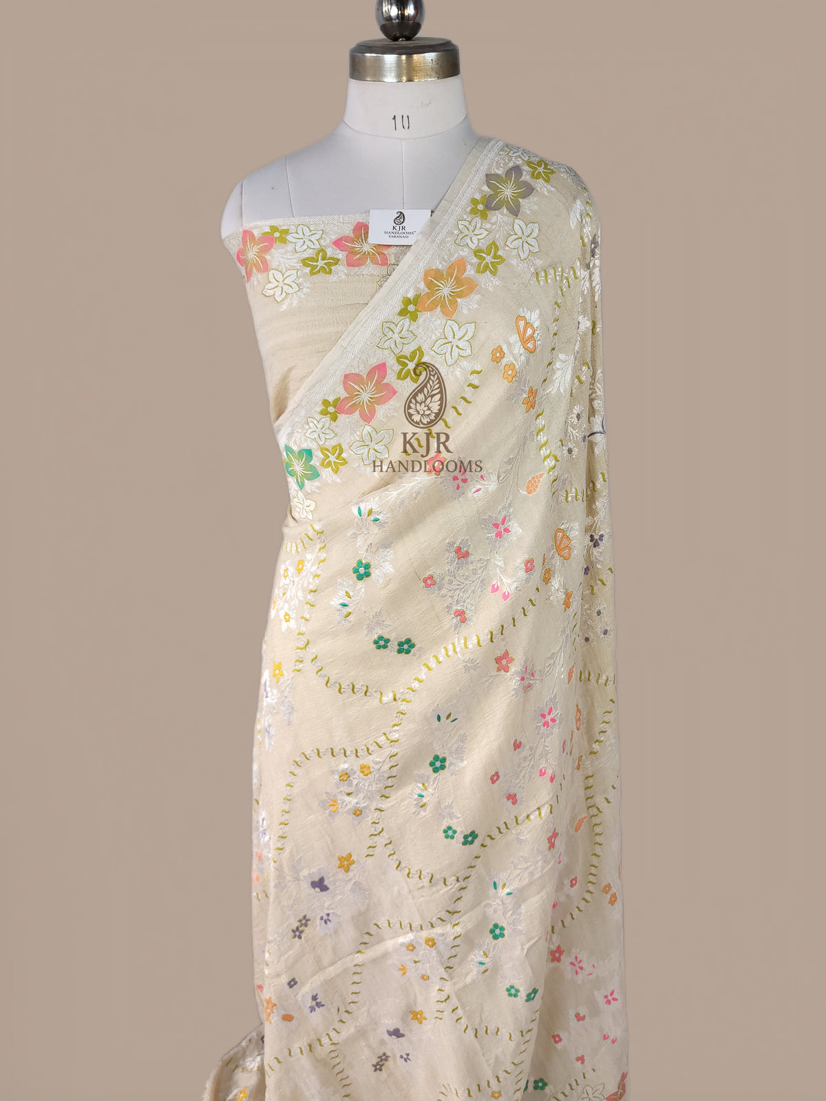 Banarasi Handloom Pure Tussar Silk Saree | Pure Rupa Zari & Multi Colour Meena Jaal