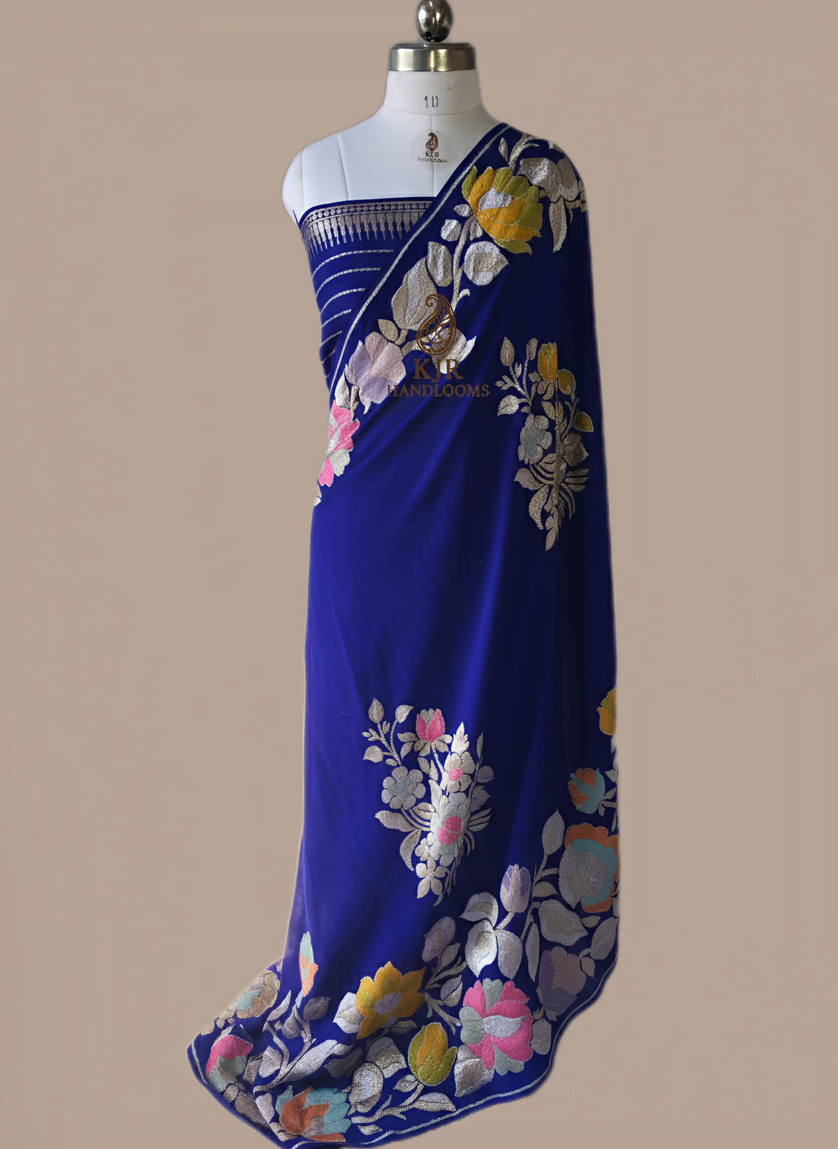 Luxury Banarasi Khaddi Georgette Saree | Pure Silver Golden Zari & Meena