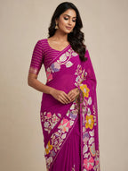 Magenta Banarasi Pure Khaddi Georgette Saree | Sona Rupa Zari & Multicolour Meenakari