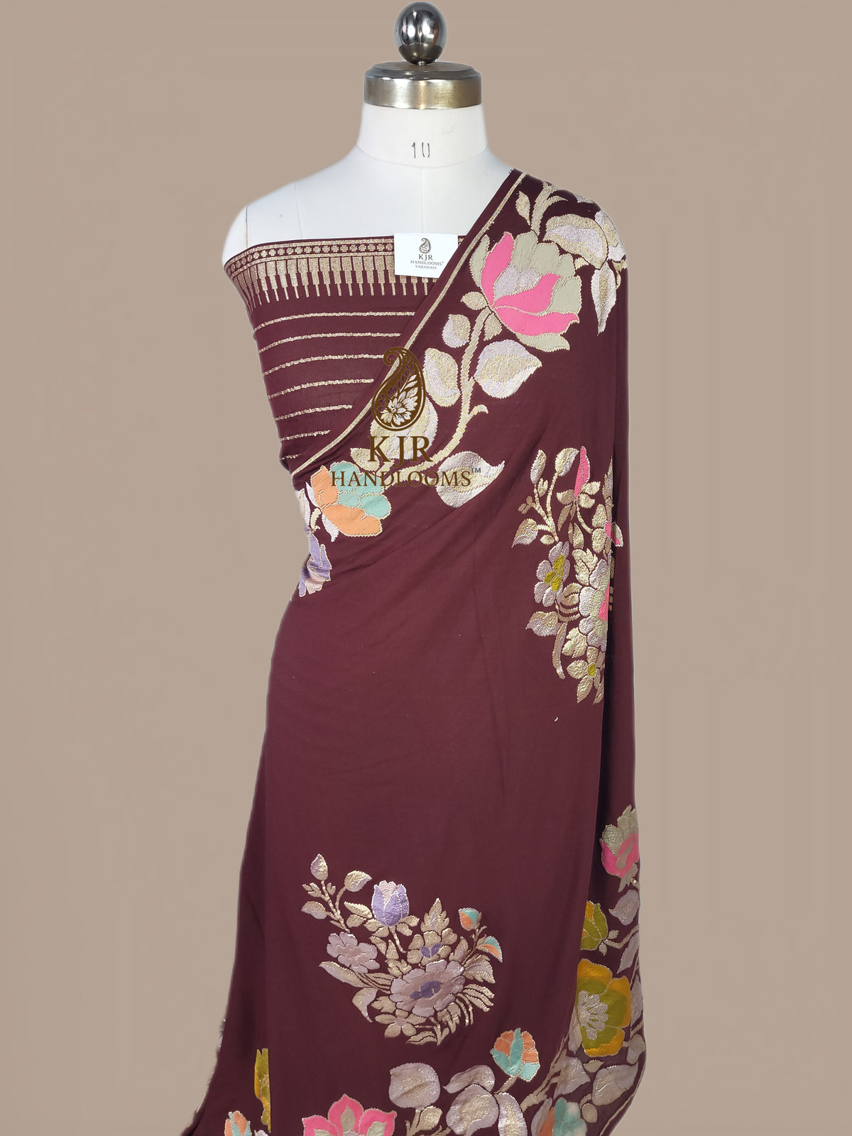 Banarasi Handloom Pure Khaddi Georgette Saree | Silver & Golden Zari Meenakari