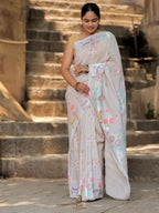 Pure Tussar Georgette Silk Saree | Banarasi Handloom with Pure Rupa Zari