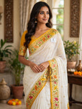 Pure Khaddi Georgette Banarasi Saree | Golden Zari Booti & Paithani-Inspired Border