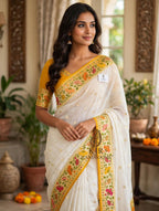 Pure Khaddi Georgette Banarasi Saree | Golden Zari Booti & Paithani-Inspired Border