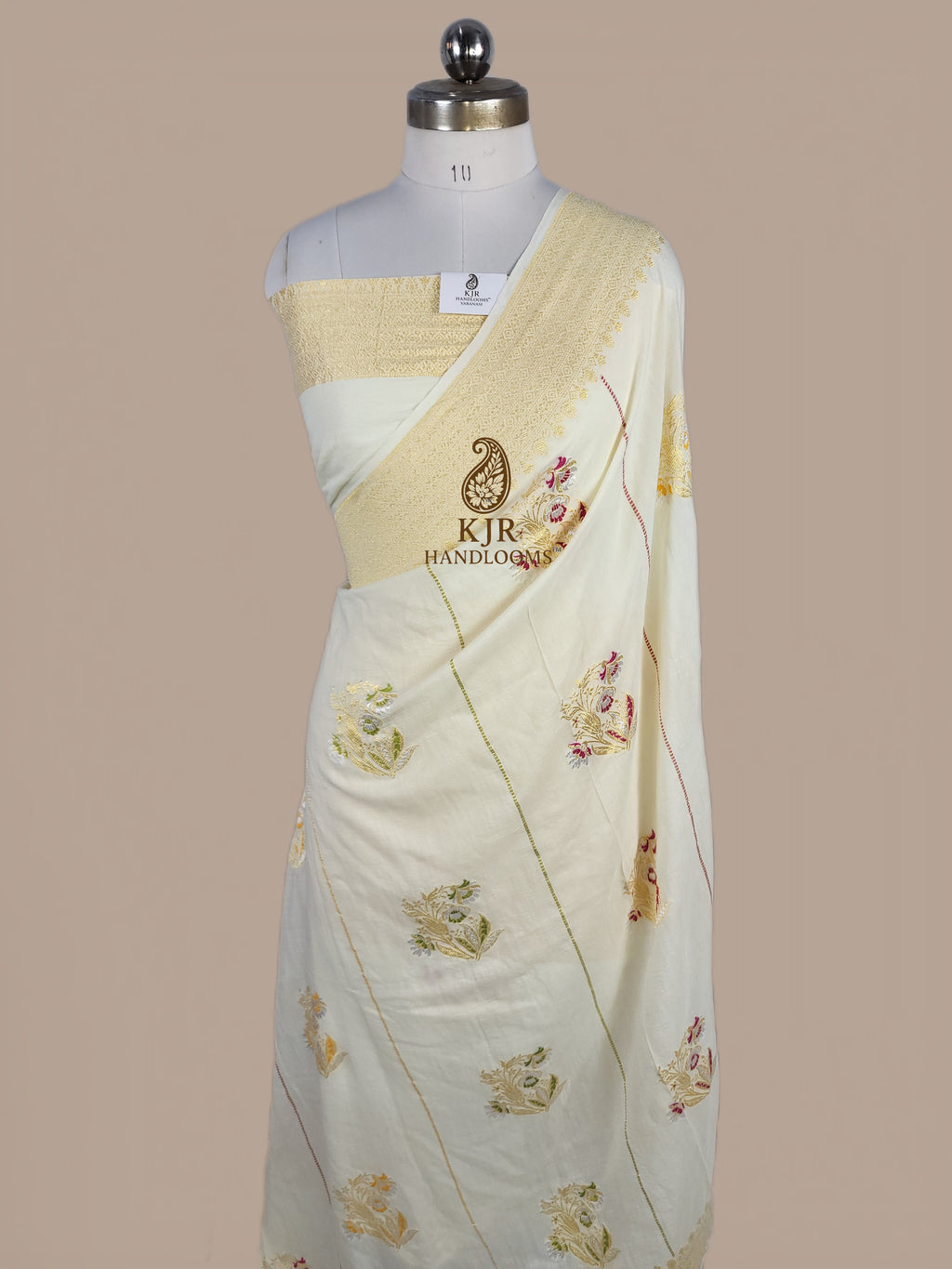 Pure Monga Silk Banarasi Saree | Silver Golden Zari & Multicolour Meenakari