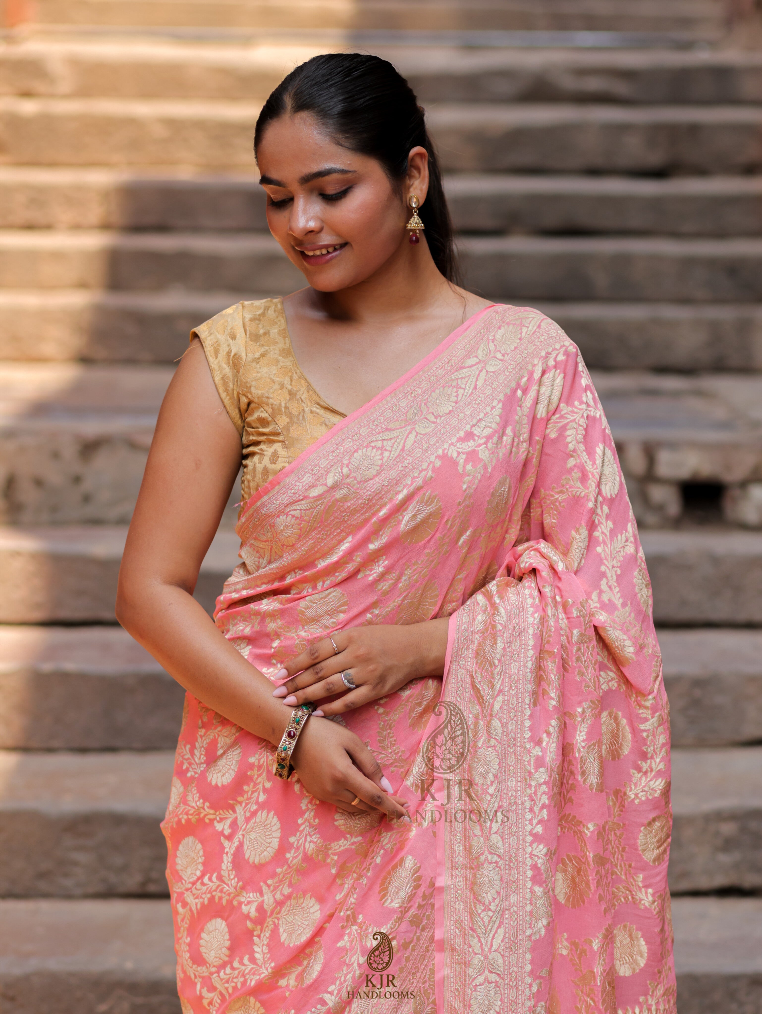 Banarasi Handloom Pure Khaddi Georgette Saree | All-Over Pure Water Zari Jaal