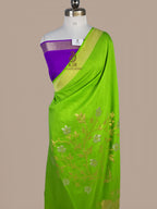 Banarasi Pure Monga Silk Saree | Dual-Tone Silver & Golden Zari