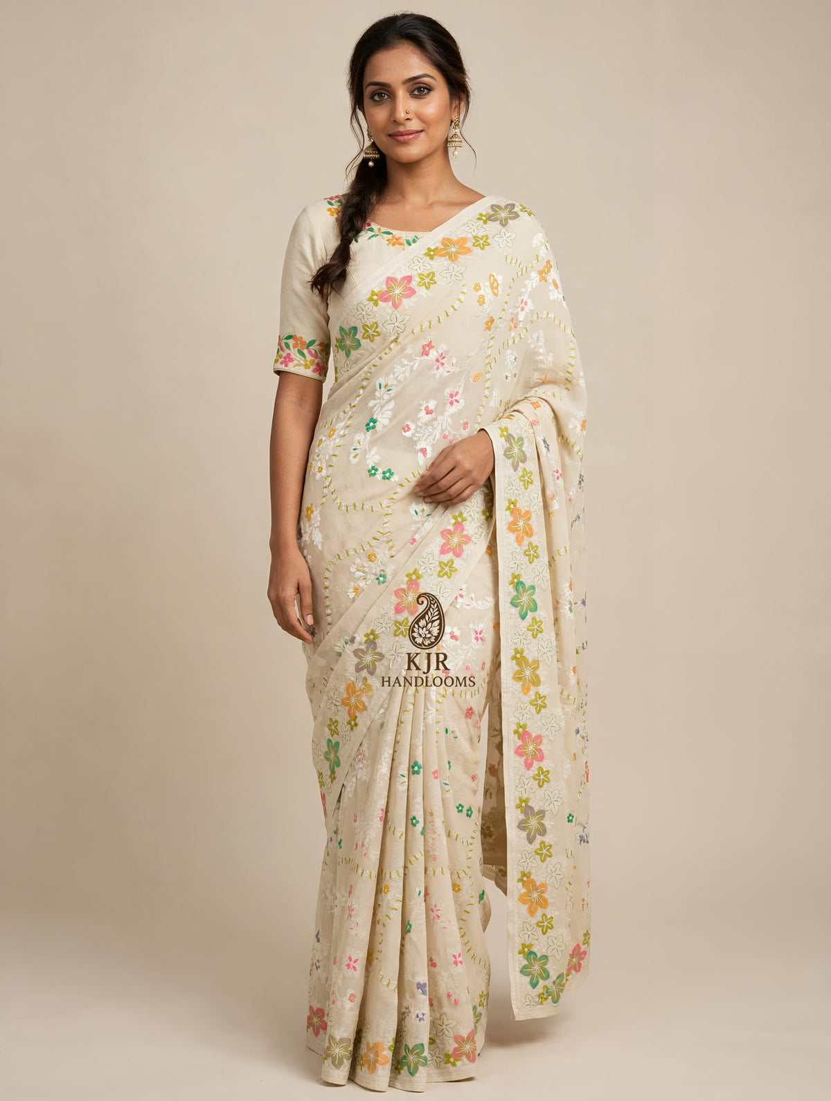 Banarasi Handloom Pure Tussar Silk Saree | Pure Rupa Zari & Multi Colour Meena Jaal
