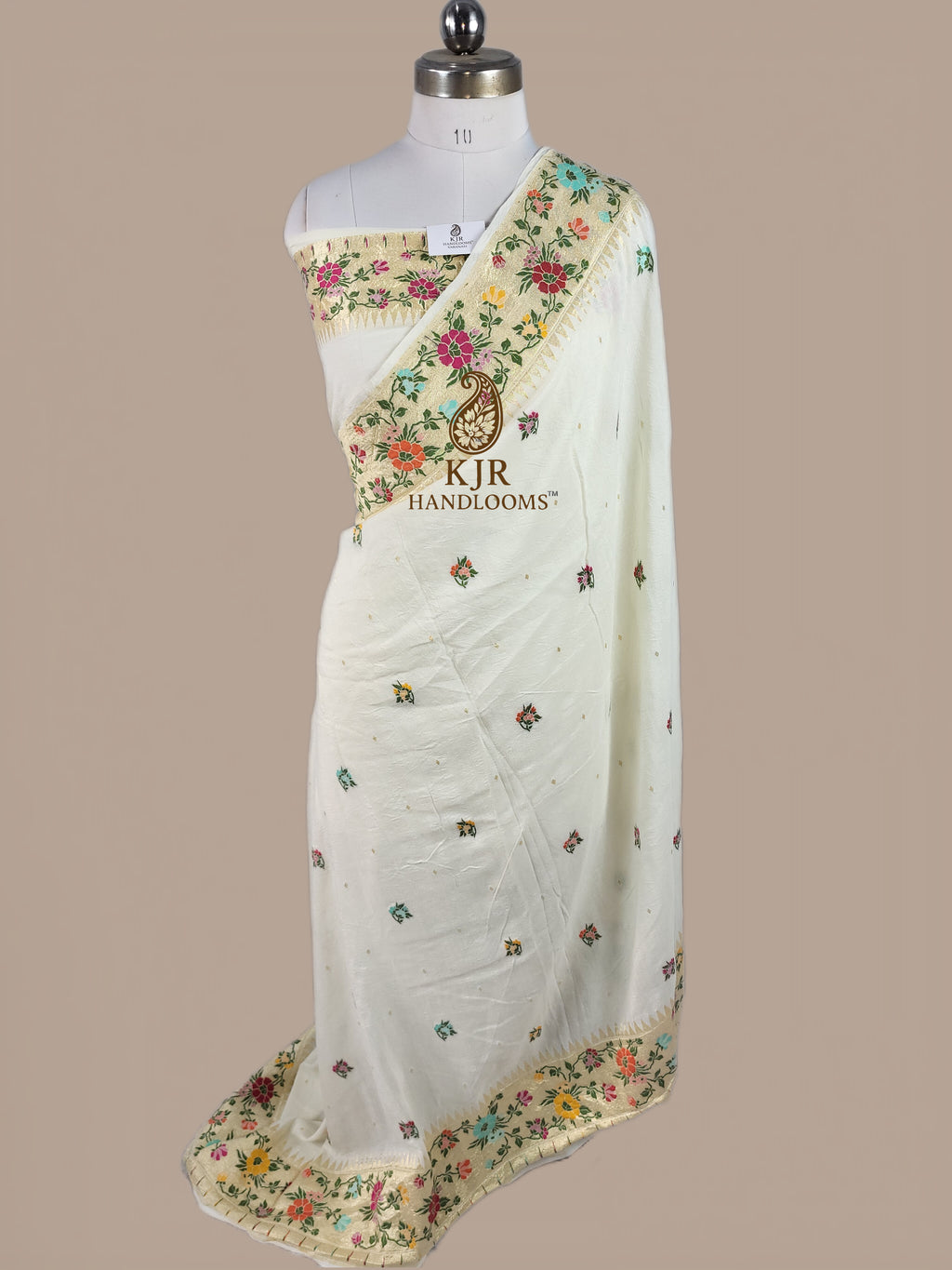 Pure Monga Silk Banarasi Saree | Sona Zari Dot Booti & Paithani Border