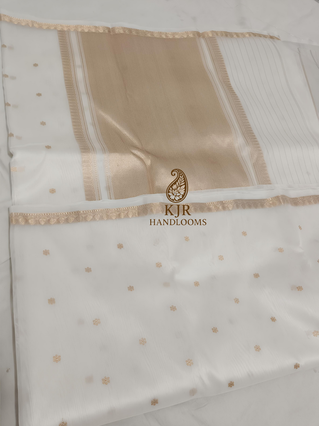Pure Kora Organza Silk Banarasi Saree | Handwoven Golden Zari Kadwa Weave