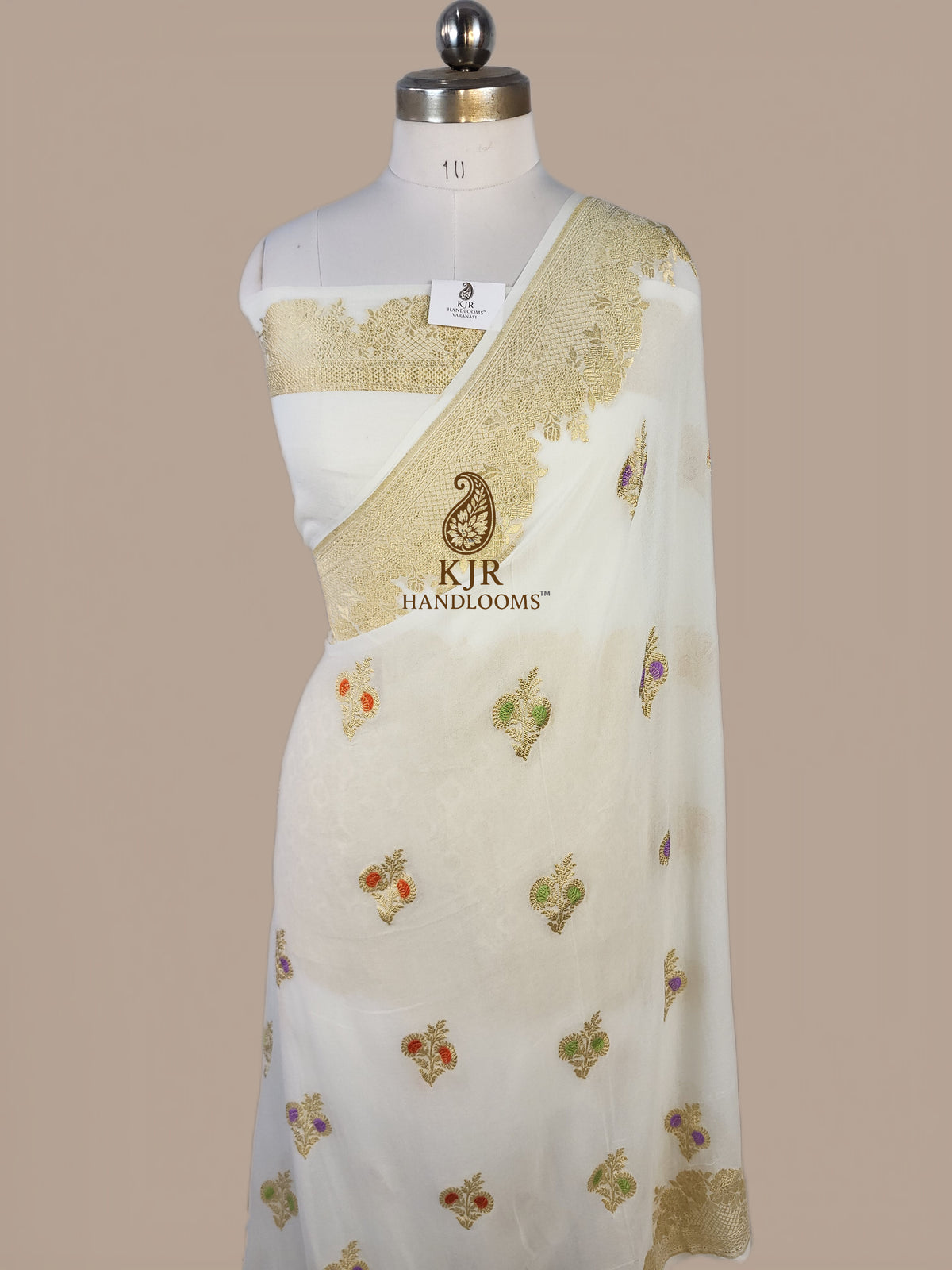 Pure Khaddi Georgette Banarasi Saree | Water Zari & Colourful Meena Weaving