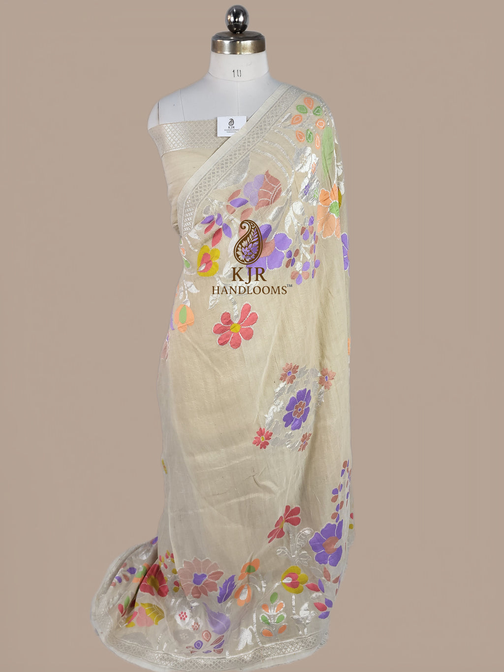 Pure Tussar Georgette Silk Banarasi Saree | Pure Silver Zari & Meenakari