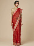 Pure Tissue Georgette Silk Banarasi Saree | Handwoven Kadwa Interlock Motifs