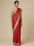 Pure Tissue Georgette Silk Banarasi Saree | Handwoven Kadwa Interlock Motifs