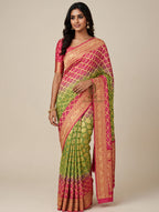 Banarasi Pure Khaddi Georgette Bandhini Saree | Golden Zari