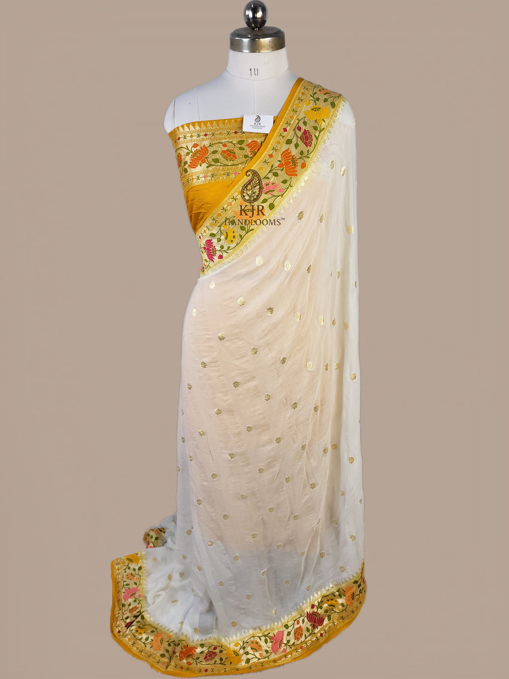 Pure Khaddi Georgette Banarasi Saree | Golden Zari Booti & Paithani-Inspired Border