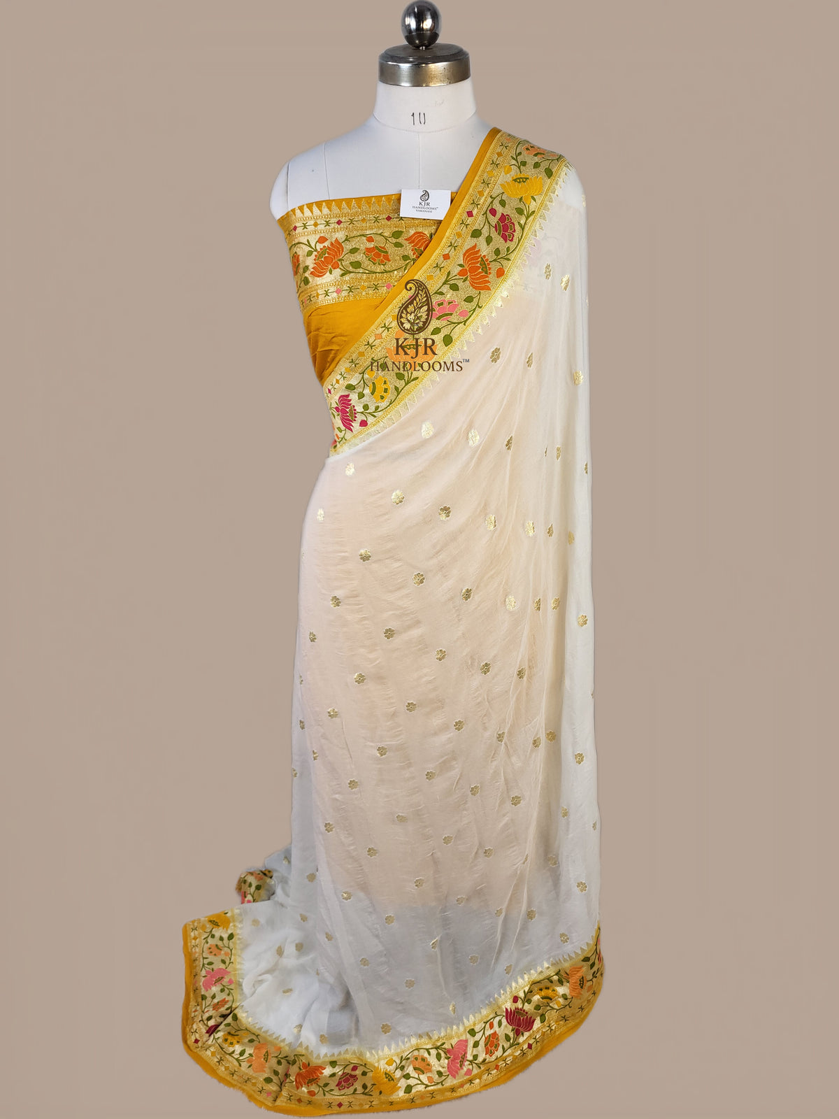 Pure Khaddi Georgette Banarasi Saree | Golden Zari Booti & Paithani-Inspired Border