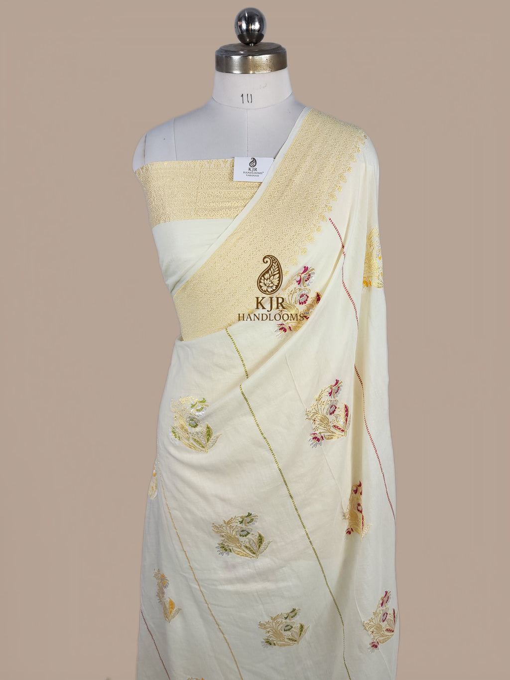 Pure Monga Silk Banarasi Saree | Silver Golden Zari & Multicolour Meenakari