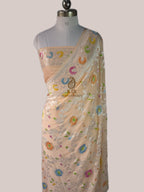 Banarasi Handloom Pure Khaddi Georgette Saree | Pure Silver Zari Jaal & Hand-Brush Meenakari