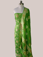 Green Banarasi Handloom Pure Khaddi Georgette Dress | Pure Water Zari & Hand-Brush Meenakari