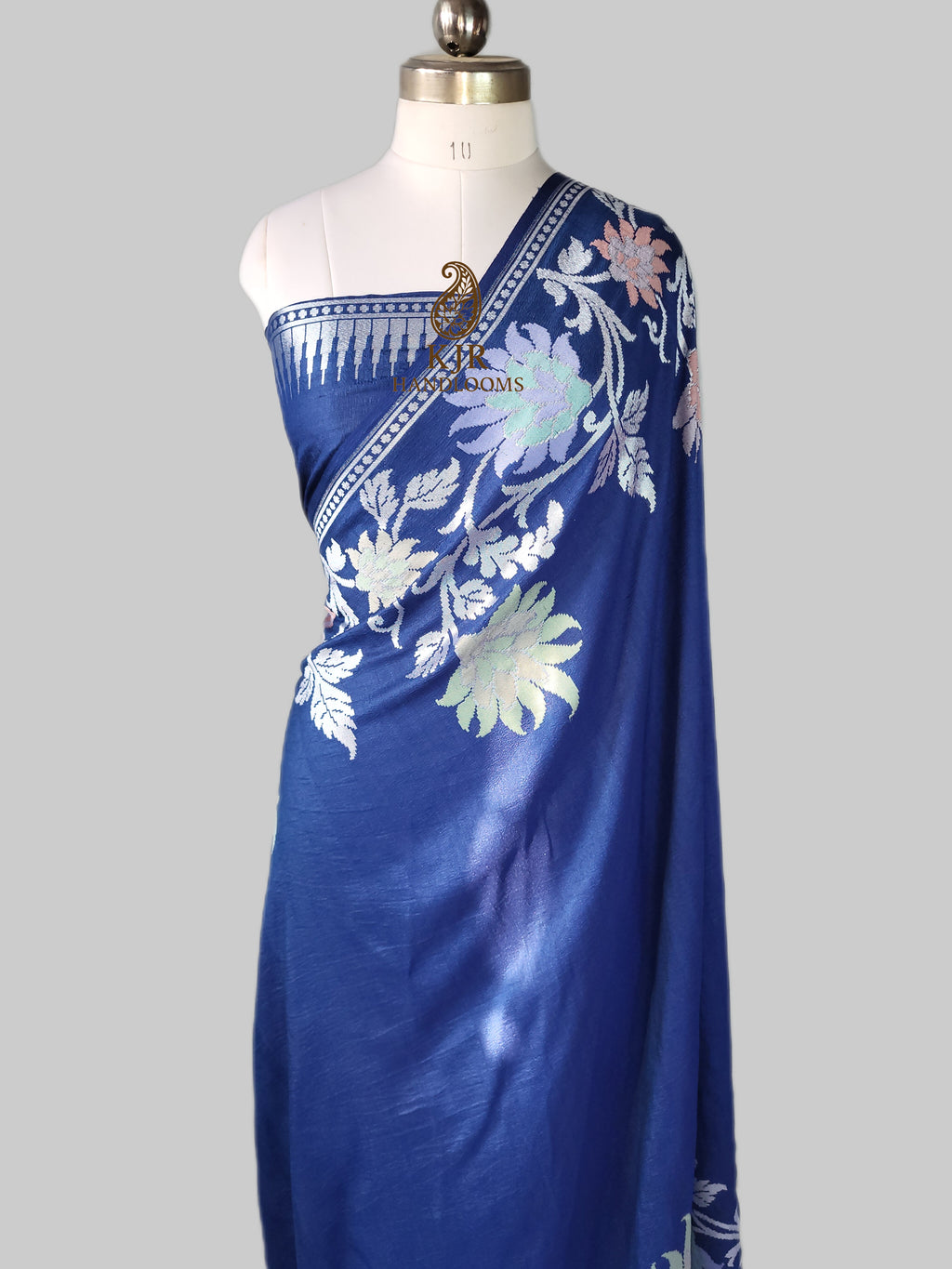 Banarasi Handloom Pure Tussar Georgette Silk Saree | Pure Rupa Zari & Multi Colour Meenakari Border