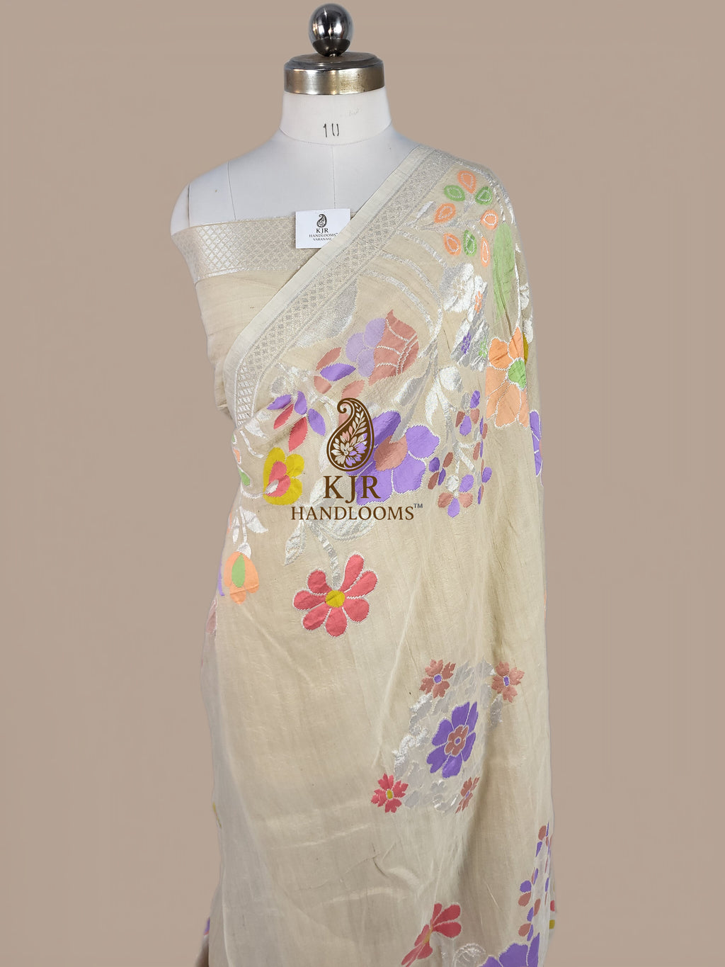 Pure Tussar Georgette Silk Banarasi Saree | Pure Silver Zari & Meenakari