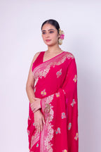 Banarasi Handloom Pure Khaddi Georgette Saree | Pure Water Zari & Alfi Meenakari