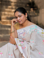 Pure Tussar Georgette Silk Saree | Banarasi Handloom with Pure Rupa Zari