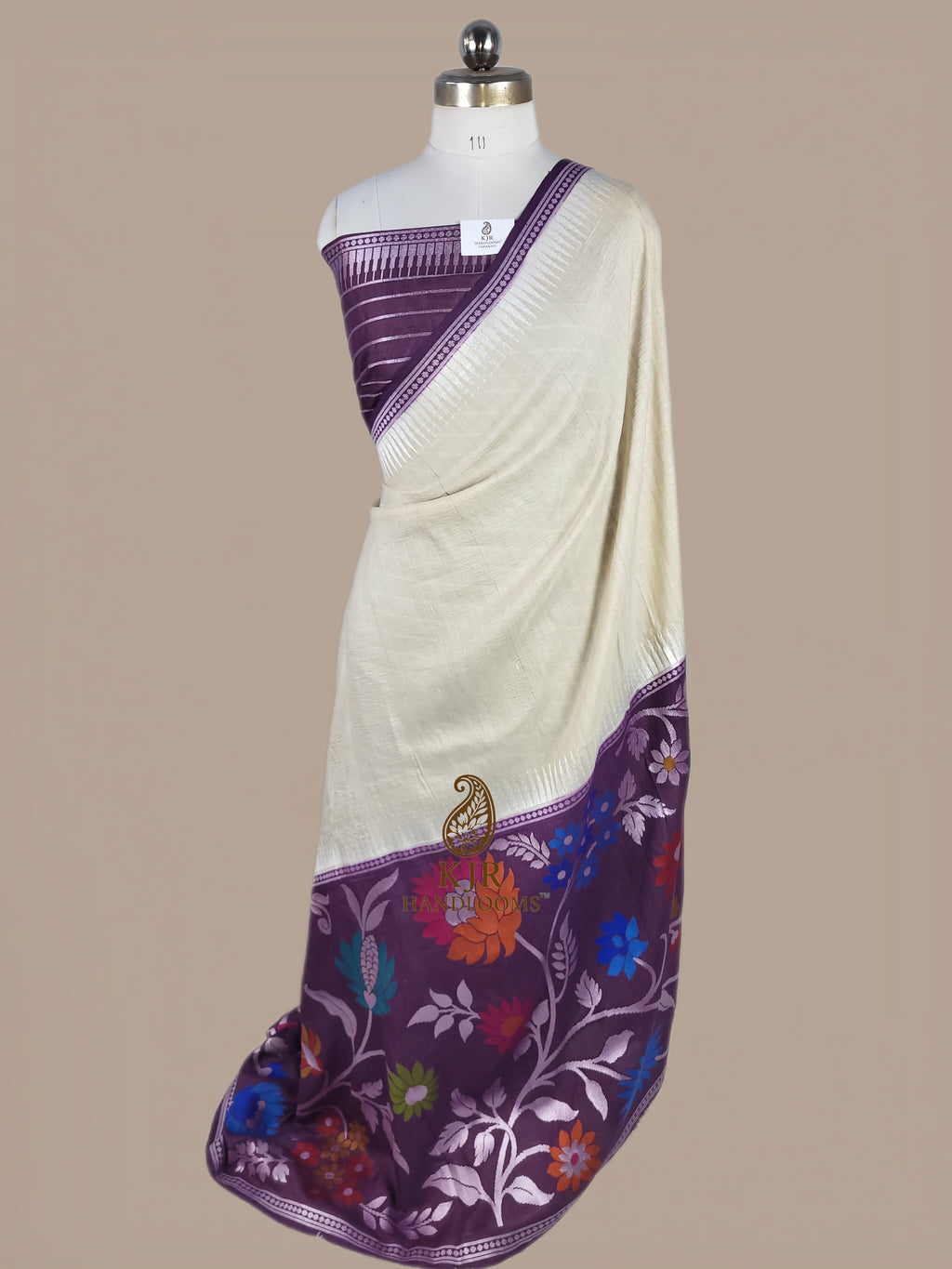 Pure Tussar Silk Banarasi Saree | Plain Body with Rupa Zari Meenakari Border