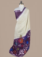 Pure Tussar Silk Banarasi Saree | Plain Body with Rupa Zari Meenakari Border