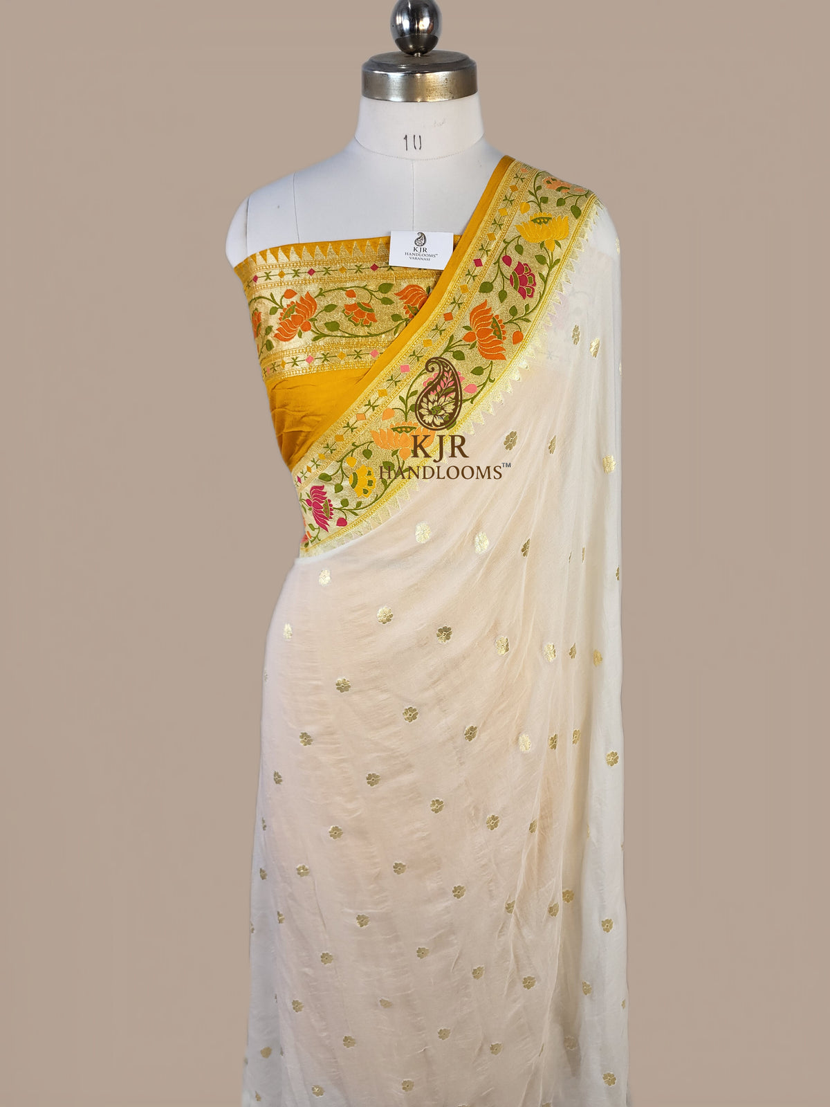 Pure Khaddi Georgette Banarasi Saree | Golden Zari Booti & Paithani-Inspired Border