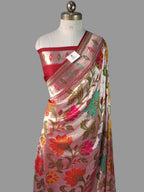 Banarasi Handloom Pure Tussar Georgette Brocade Paithani Silk Saree | Pure Rupa Zari & Multi Colour Meenakari