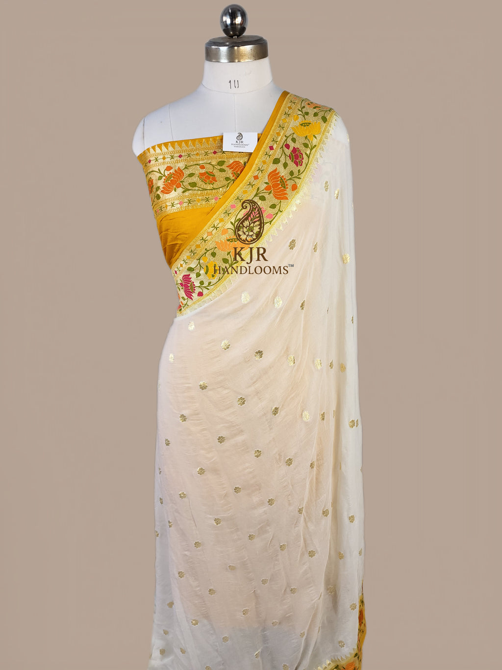 Pure Khaddi Georgette Banarasi Saree | Golden Zari Booti & Paithani-Inspired Border