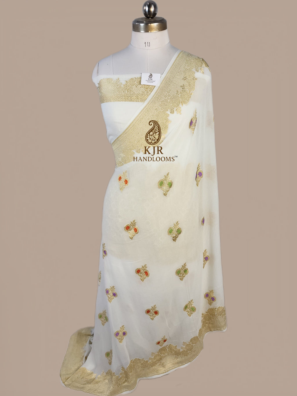 Pure Khaddi Georgette Banarasi Saree | Water Zari & Colourful Meena Weaving