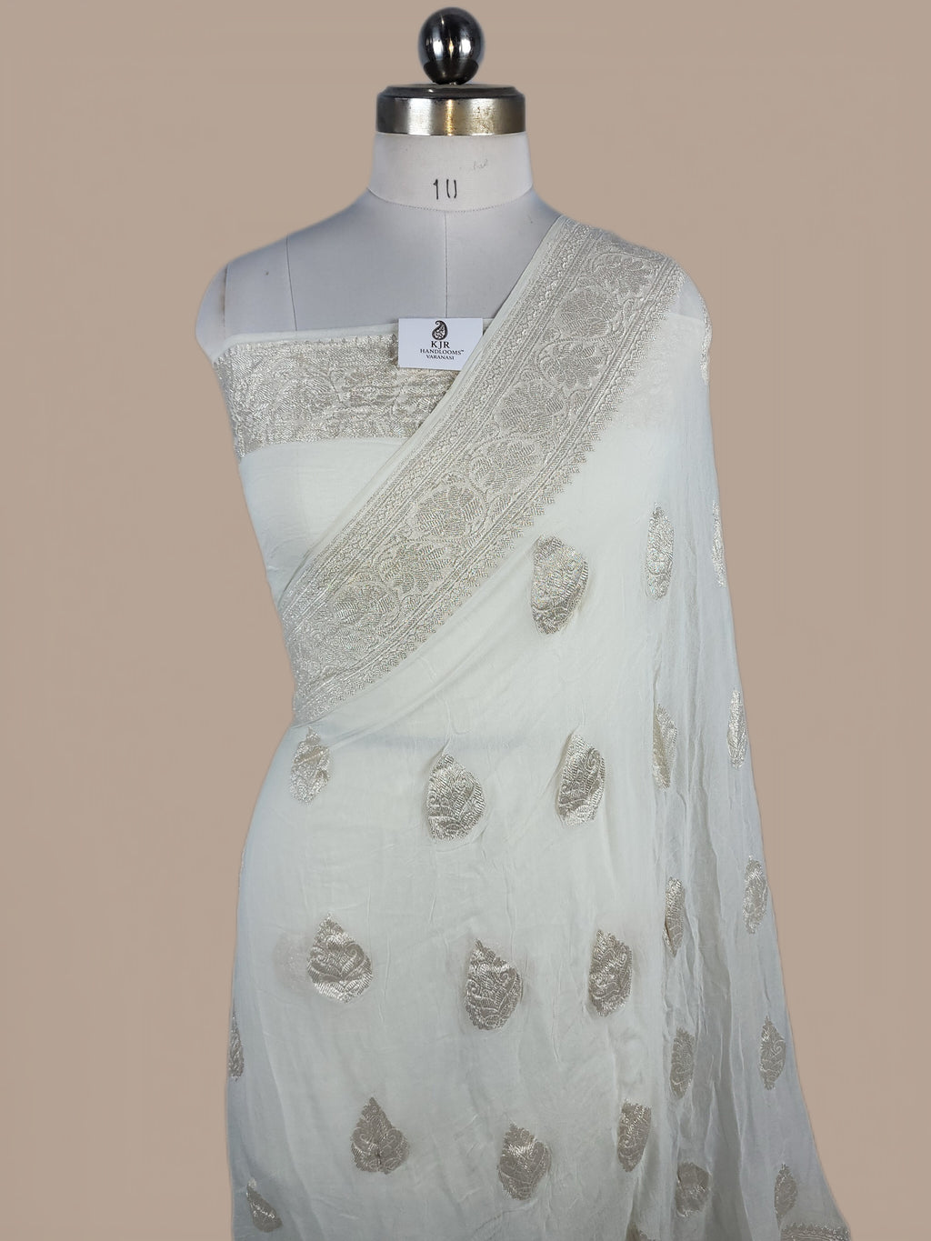 Banarasi Handloom Pure Khaddi Chiffon Georgette Saree | Silver Zari Kadwa Interlock Boota