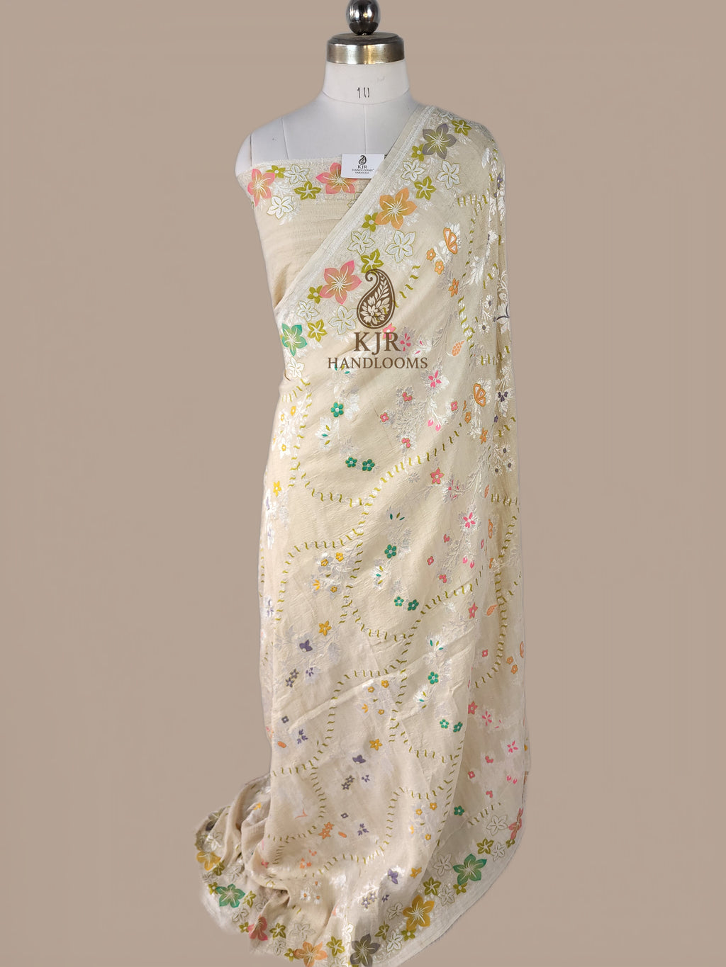 Banarasi Handloom Pure Tussar Silk Saree | Pure Rupa Zari & Multi Colour Meena Jaal