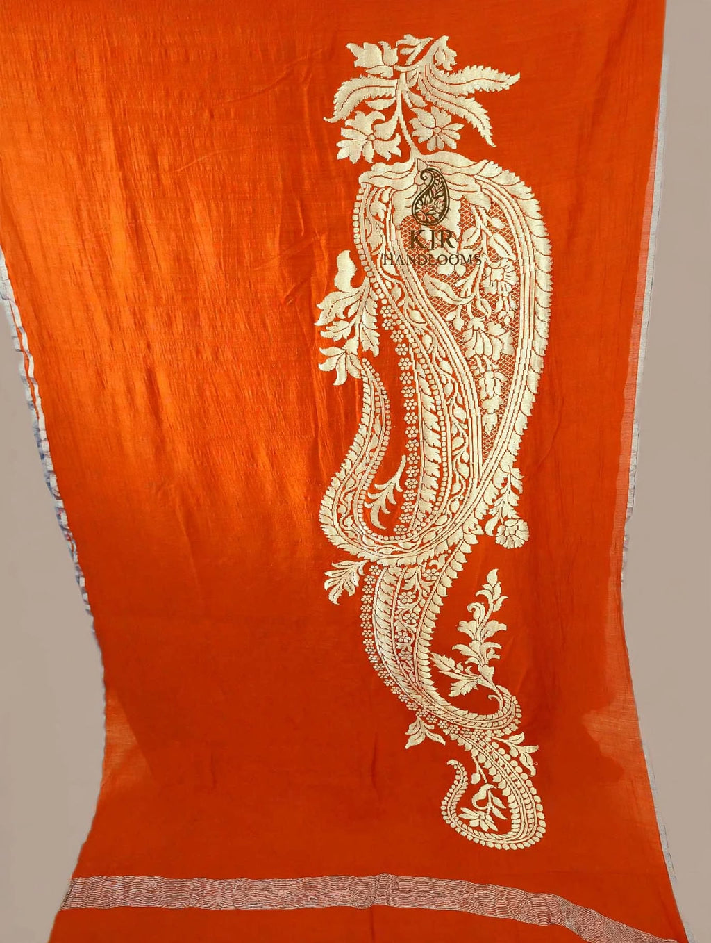 Orange Handwoven Monga Silk Saree | Kadwa Interlock Zari Work